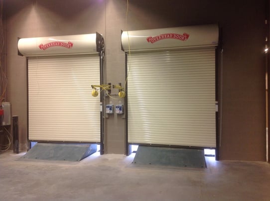 Rolling Door Gate Red Zone for Install and Service; rolling door service photo; white rolling doors. Rolling Door Gate Red Zone for Install and Service; rolling door service photo; white rolling doors.