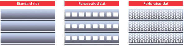 Rolling Shutter Slats: Standard Slat, Fenestrated Slat or Perforated Slat
