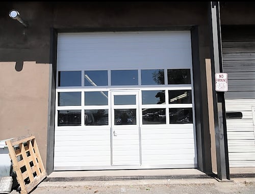 Sectional Door with Pass-Through Door; Installation service of White Sectional Door with Pass-Through Door; front view-3