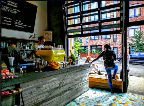 Coffee Shop Glass Garage Aluminum Overhead Door NYC