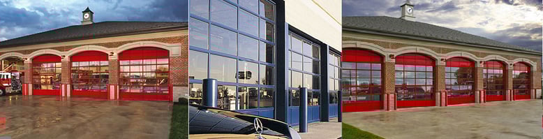 Clopay Architectural Series Model 902 and Model 903 door applications in retail shop and dealership. Clopay Architectural Series Model 902 and Model 903 door applications in retail shop and dealership.