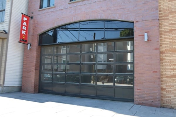 Aluminum Glass Panel Overhead Parking Garage Door Hoboken Jersey City Cliffside Park